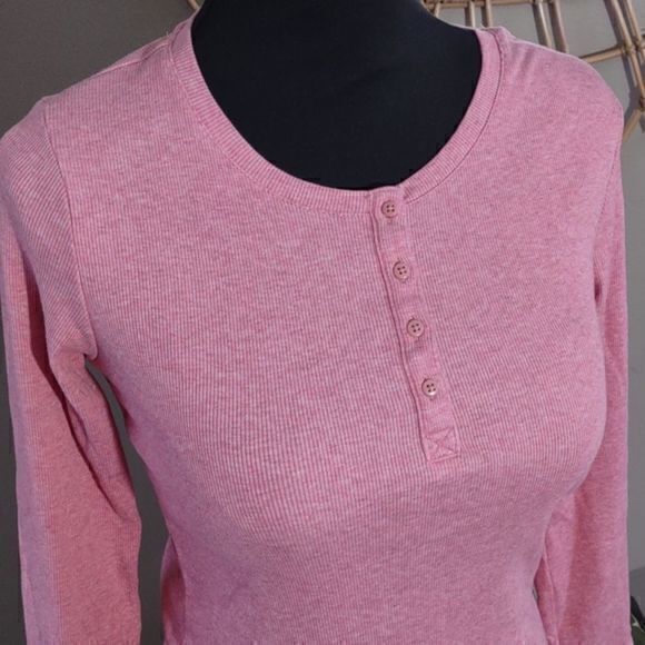 G.H Bass & Co. Henly Button Neck Salmon Pink Long Sleeve Sz S - Picture 2 of 11